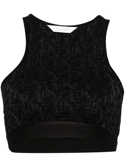 Palm Angels Monogram Jacquard Cropped Top In Black Black