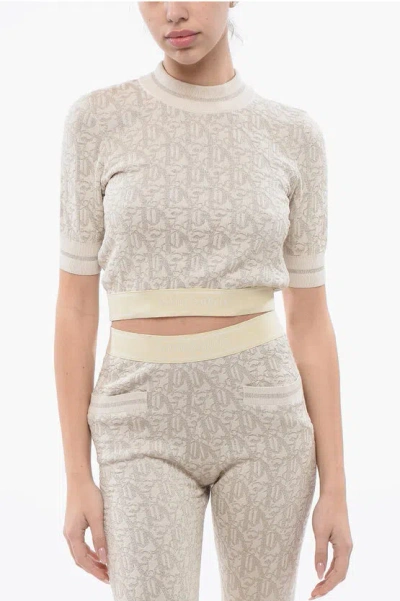 PALM ANGELS MONOGRAM JACQUARD CROPPED TOP WITH LOGOED BAND