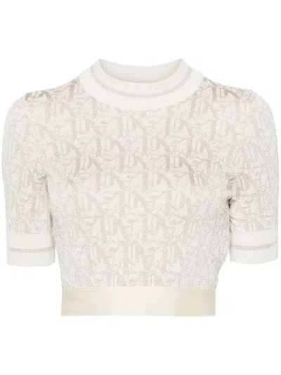 Palm Angels Monogram Cropped Top In Lurex Knit In Neutral