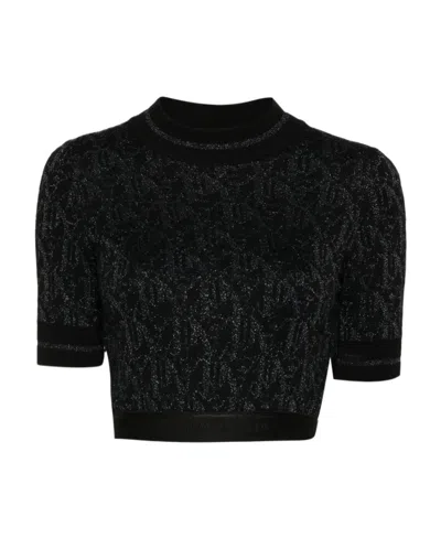 PALM ANGELS PALM ANGELS MONOGRAM-JACQUARD KNITTED CROPPED TOP