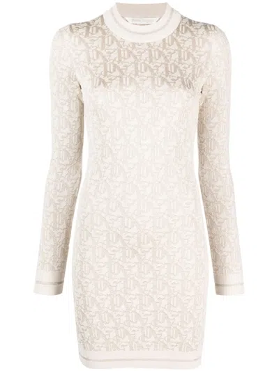 Palm Angels Monogram Jacquard Mini Dress In White