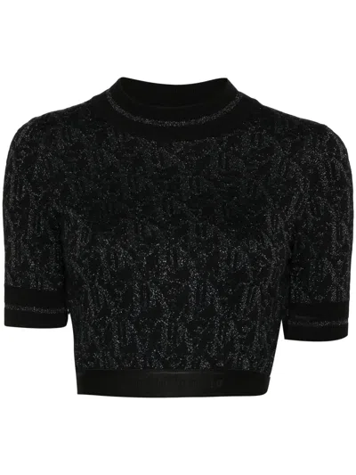Palm Angels Monogram-jacquard Knitted Top In Black