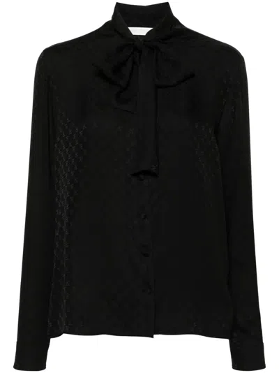PALM ANGELS MONOGRAM-JACQUARD SILK BLOUSE