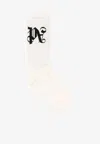 Palm Angels Monogram Jacquard Ankle-length Cotton Blend Socks In Cream