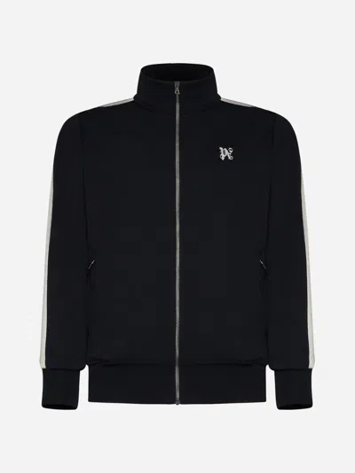 Palm Angels Monogram Jersey Track Jacket In Black,off White