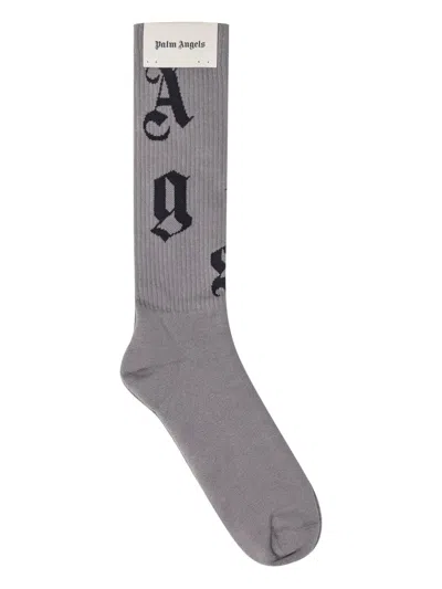 Palm Angels Monogram-knit Socks In Gray