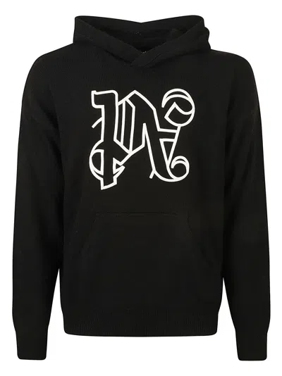 Palm Angels Monogram Knitted Hoodie In Black