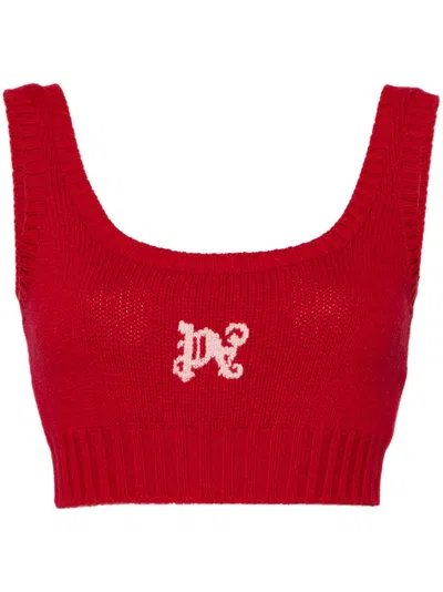 Palm Angels Monogram Knitted Top In Red