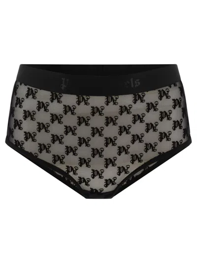 Palm Angels "monogram Lace" Brazilian Slip In Black