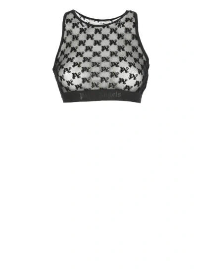 Palm Angels Monogram Lace Top In Black