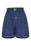 Palm Angels Blue Shorts With Monogram In Linen Woman In Blu