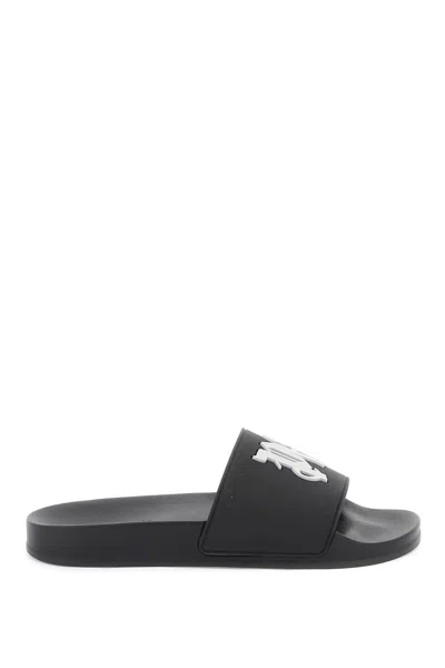 Palm Angels Monogram Logo Rubber Pool Slides In Black