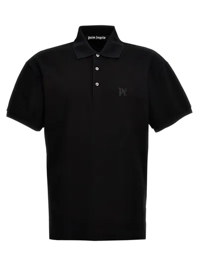 Palm Angels Monogram Logo-embroidered Cotton Polo In Black
