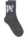 Palm Angels Monogram Lurex Socks In Grey