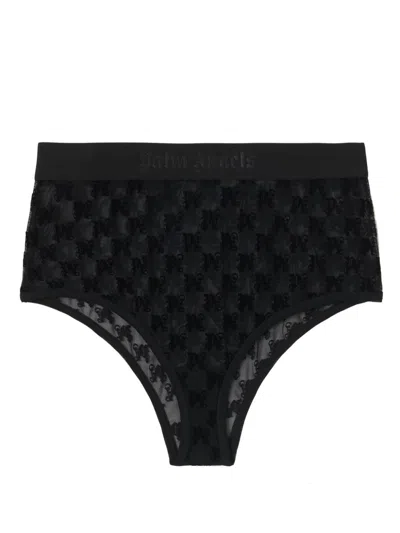 Palm Angels Monogram-pattern High-waisted Briefs In Black