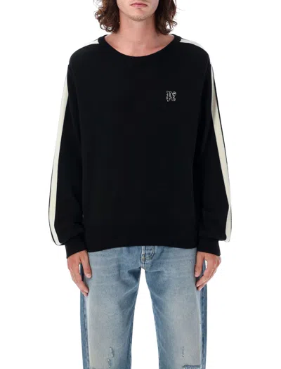 Palm Angels Monogram Painted Stripe Crewneck Sweater In Black