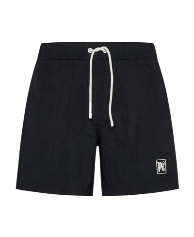 PALM ANGELS PALM ANGELS MONOGRAM-PATCH DRAWSTRING SWIMMING SHORTS