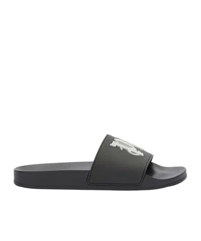 Palm Angels Monogram Patch Round Toe Slides In Black