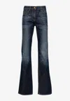 Palm Angels Monogram Patch Straight-leg Jeans In Denim