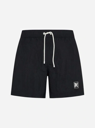 PALM ANGELS MONOGRAM-PATCH SWIM SHORTS