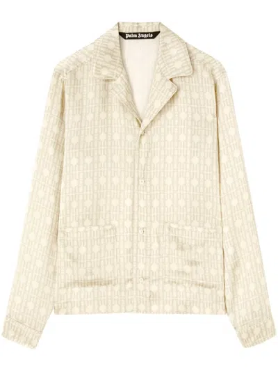 Palm Angels Monogram-pattern Cotton Shirt In Neutrals