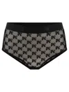 Palm Angels Monogram Pattern High-waist Lace Briefs In Black