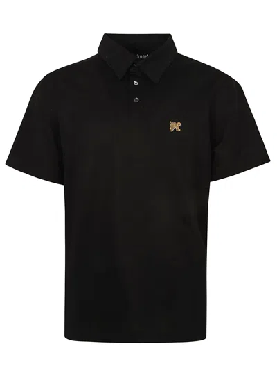 Palm Angels Monogram Pin Polo Shirt In Black/gold