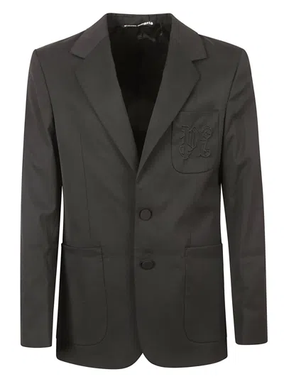 Palm Angels Monogram Pocket Blazer In Grigio