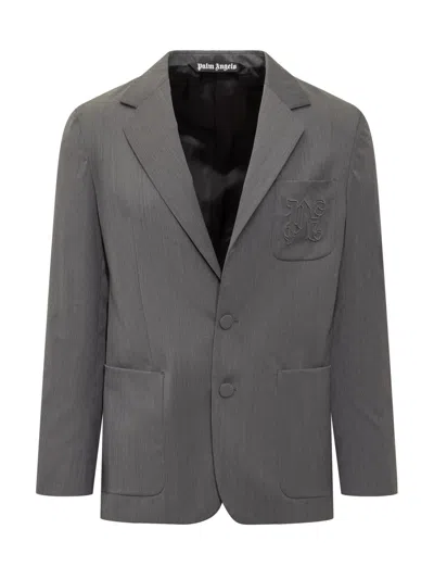 Palm Angels Monogram Pocket Blazer In Light Grey