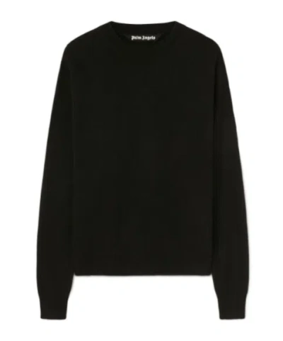 Palm Angels Monogram Print Crewneck Knit Jumper In Black