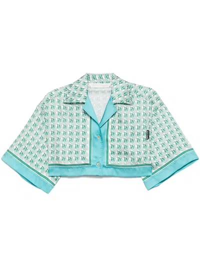 Palm Angels Monogram-print Cropped Shirt In Green