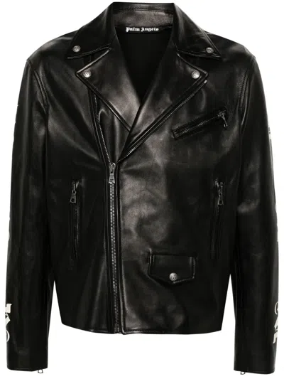 Palm Angels Monogram-print Leather Jacket In Black