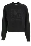 Palm Angels Cropped Cotton Sweatshirt With Ribbed Crew-neck In Black
