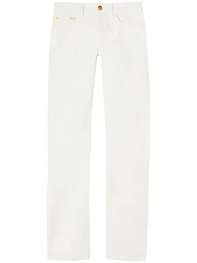 Palm Angels Flared Denim Trousers With Belt Loops And Back Pockets In White