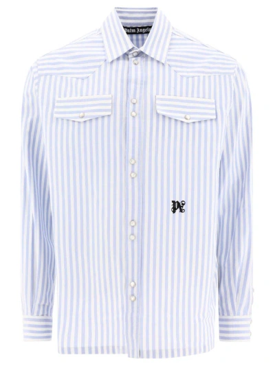 Palm Angels Monogram Striped Shirt 48 In Off White