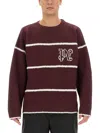 Palm Angels Embroidered-monogram Striped Jumper In Bordeaux