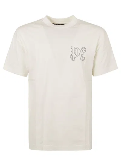 Palm Angels Monogram Stud Classic T-shirt In Off White/gunmetal