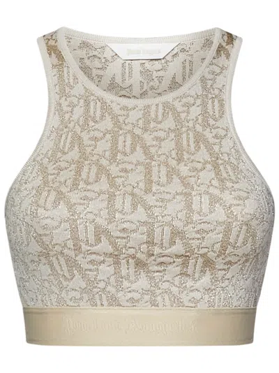 Palm Angels Embroidered Viscose Blend Top In Neutral