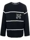 Palm Angels Navy And White Knit Sweater With Paint Monogram Stripes In Blue