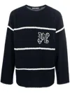 Palm Angels Navy And White Knit Sweater With Paint Monogram Stripes In Blue