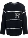 Palm Angels Navy And White Knit Sweater With Paint Monogram Stripes