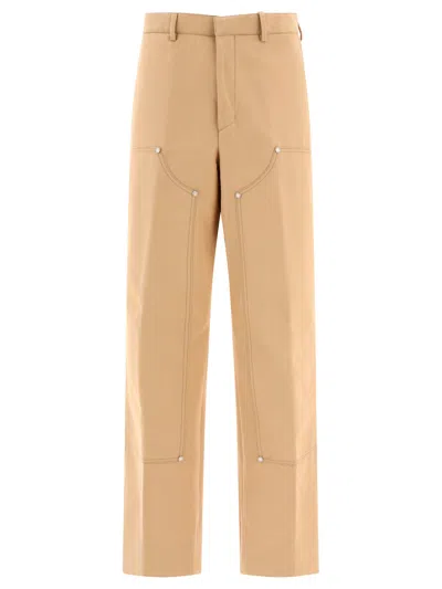 Palm Angels Pa Embroidered Workwear Trousers In Tan