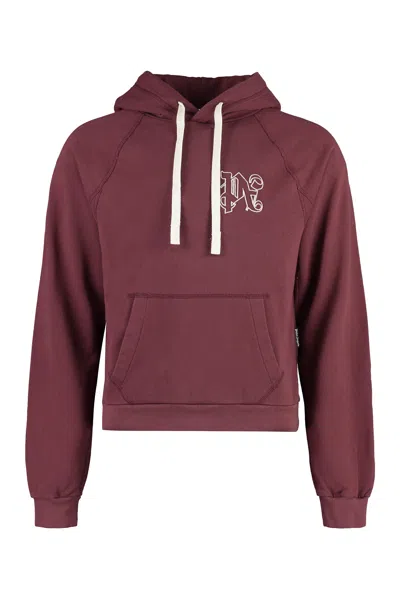 Palm Angels Monogram-embroidered Cotton Hoodie In Burgundy