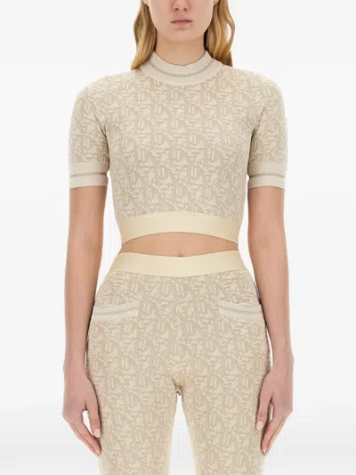 Palm Angels Monogram-jacquard Knitted Crop Top In Neutral