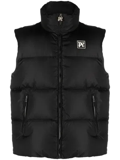 Palm Angels Ski Quilted Shell Gilet In Black And White