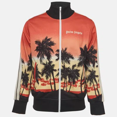 Pre-owned Palm Angels Multicolor Printed Zip Front Bomber Jacket L In Orange