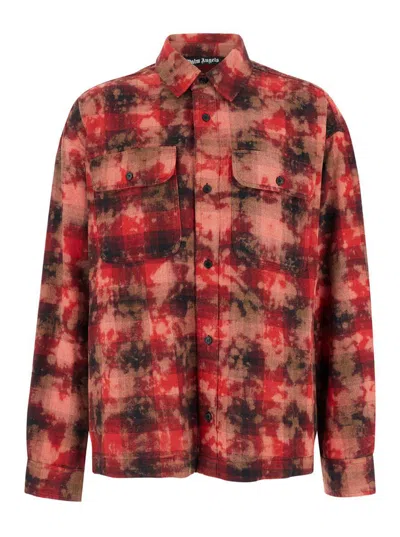 Palm Angels Multicolor Vintage Check Motiv Shirt In Cotton Blend Man In Red