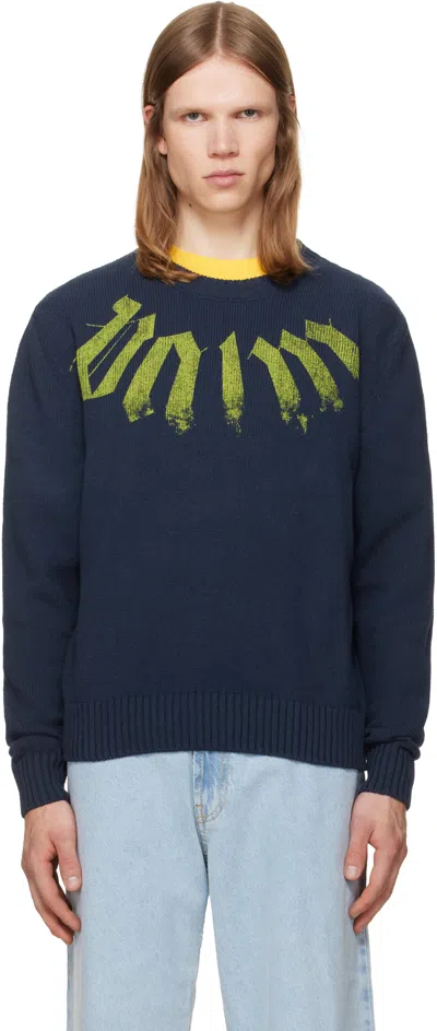 Palm Angels Navy Big Neck Logo Sweater In Blue