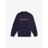 Palm Angels Navy Blue - Red Brand-print Crewneck Cotton-jersey Sweatshirt 4- In Black