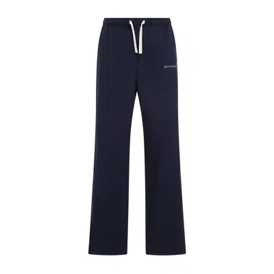 Palm Angels Navy Cotton Trousers With Elasticated Waistband And Logo For Men In Blue